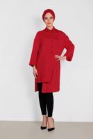 Tesettür giyim KIRMIZI ALVİNA ASİMETRİK KESİMLİ TUNİK 4458