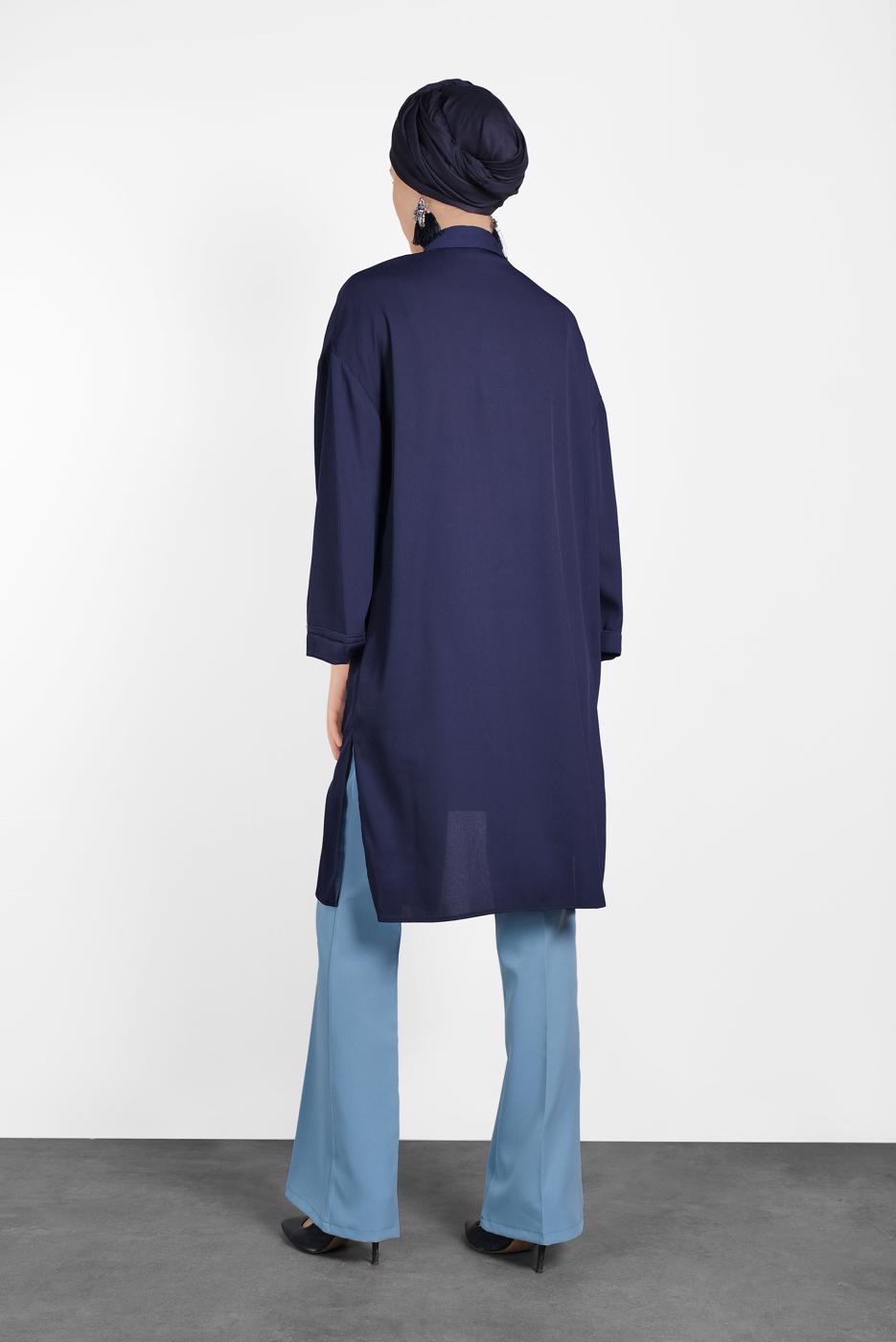 Tesettür giyim LACİVERT ALVİNA ASİMETRİK KESİMLİ TUNİK 4458