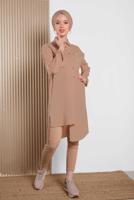 Tesettür giyim PUDRA ALVİNA ASİMETRİK KESİMLİ TUNİK 4458