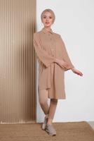 Tesettür giyim PUDRA ALVİNA ASİMETRİK KESİMLİ TUNİK 4458