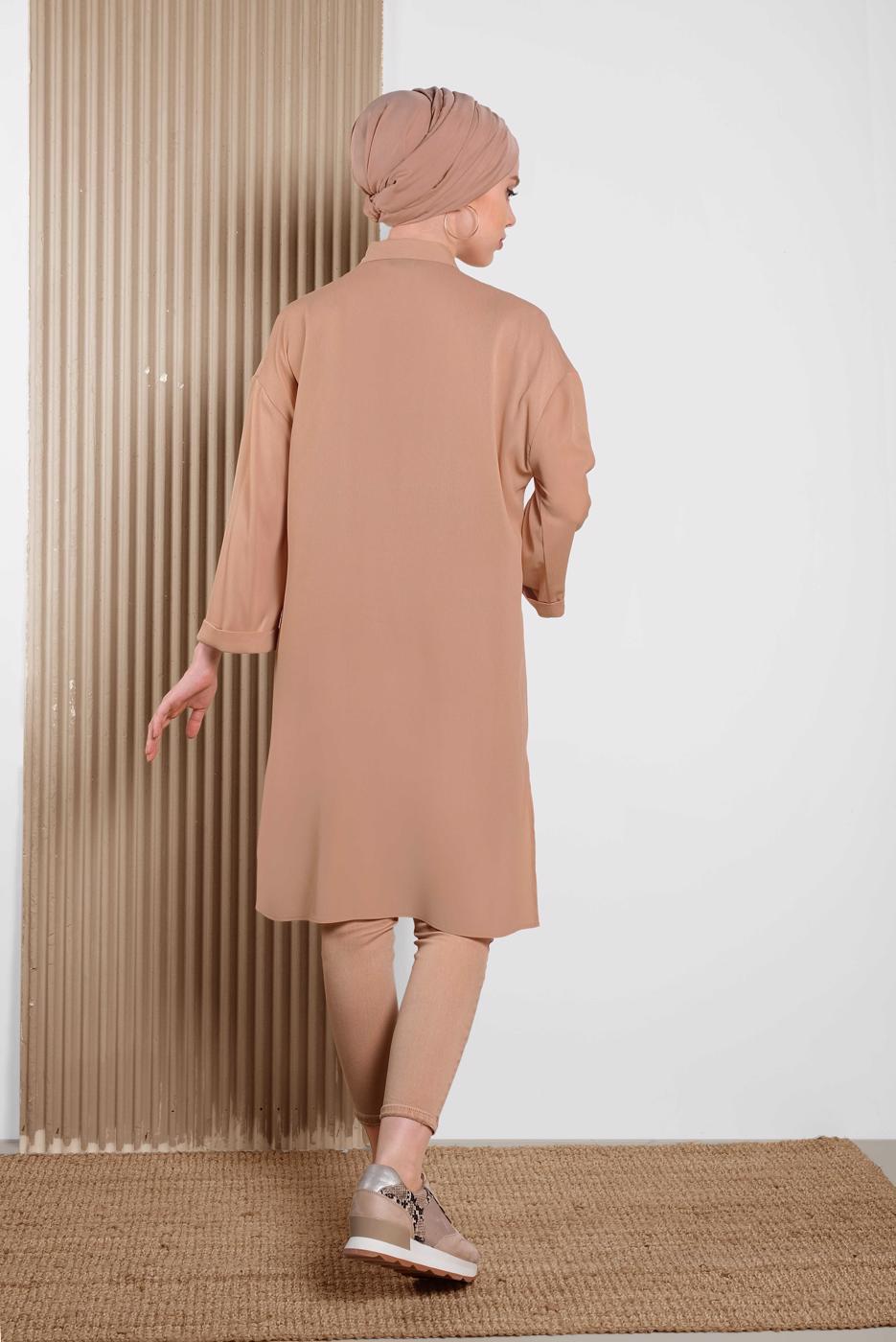 Tesettür giyim PUDRA ALVİNA ASİMETRİK KESİMLİ TUNİK 4458