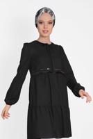 Tesettür giyim SİYAH ALVİNA PÜSKÜL DETAYLI TUNİK 4470
