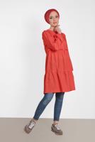 Tesettür giyim KIRMIZI ALVİNA PÜSKÜL DETAYLI TUNİK 4470