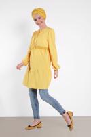 Tesettür giyim SARI ALVİNA PÜSKÜL DETAYLI TUNİK 4470