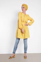 Tesettür giyim SARI ALVİNA PÜSKÜL DETAYLI TUNİK 4470
