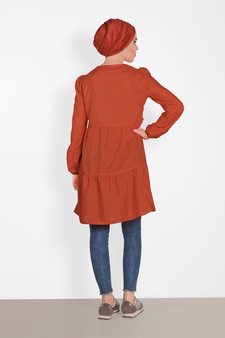 Tesettür giyim KAHVE ALVİNA PÜSKÜL DETAYLI TUNİK 4470