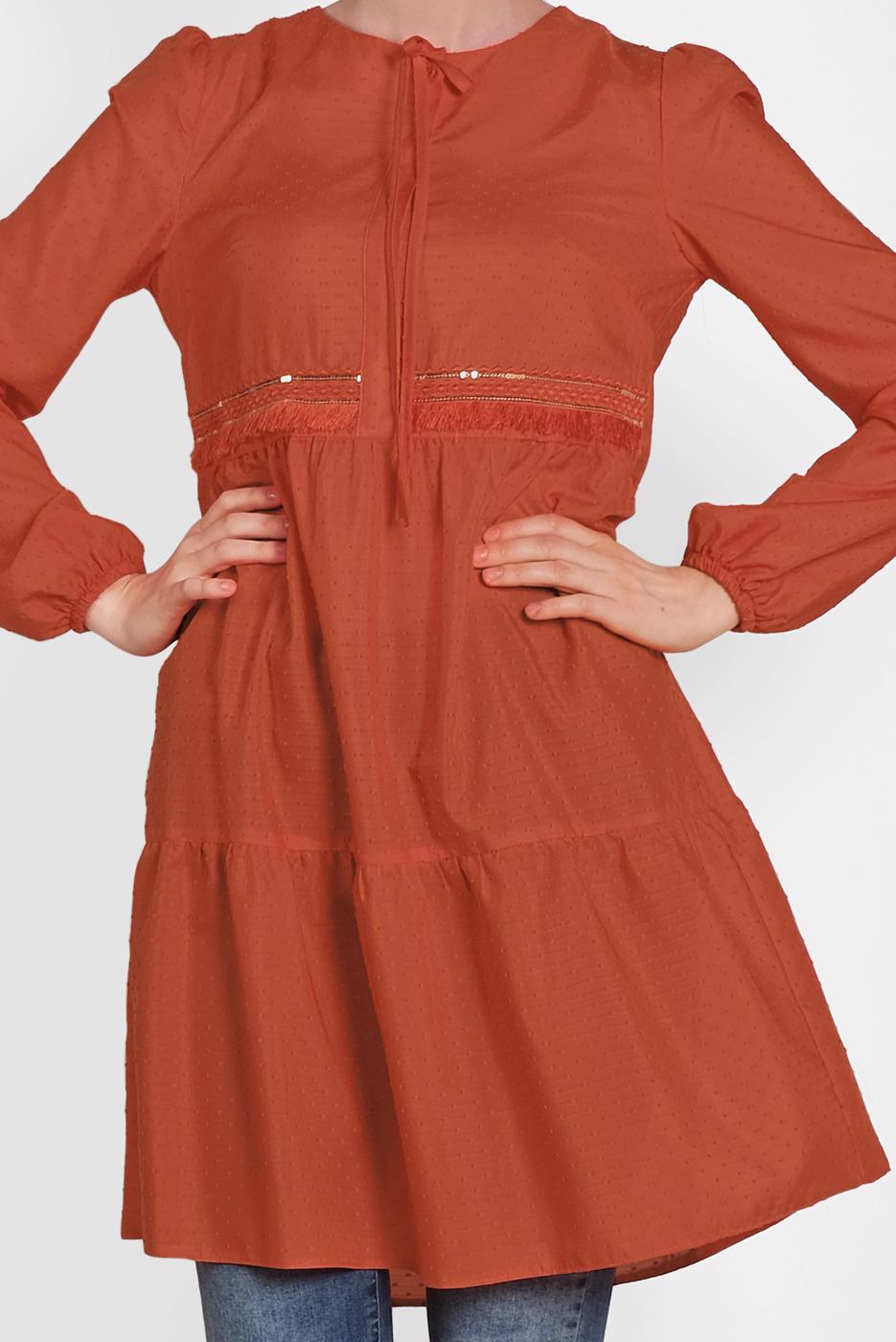 Tesettür giyim KAHVE ALVİNA PÜSKÜL DETAYLI TUNİK 4470