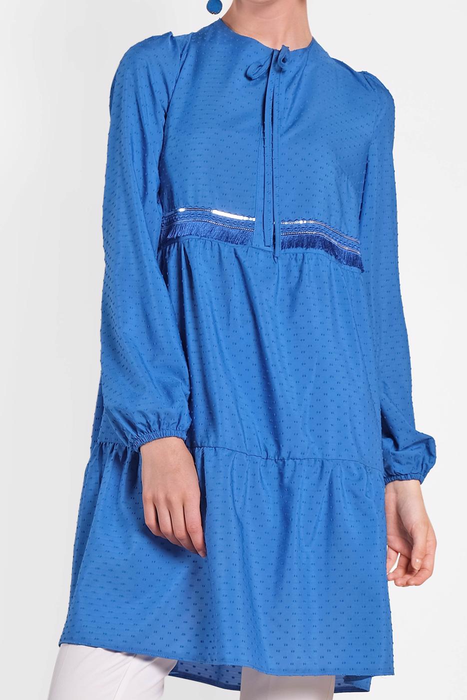 Tesettür giyim LACİVERT ALVİNA PÜSKÜL DETAYLI TUNİK 4470