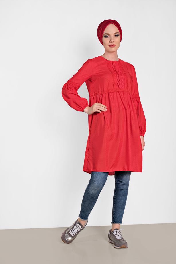 Tesettür giyim  ALVİNA ÖNÜ DANTEL DETAYLI TUNİK 4471 - TRENDTESETTÜR