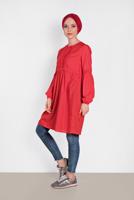 Tesettür giyim KIRMIZI ALVİNA ÖNÜ DANTEL DETAYLI TUNİK 4471