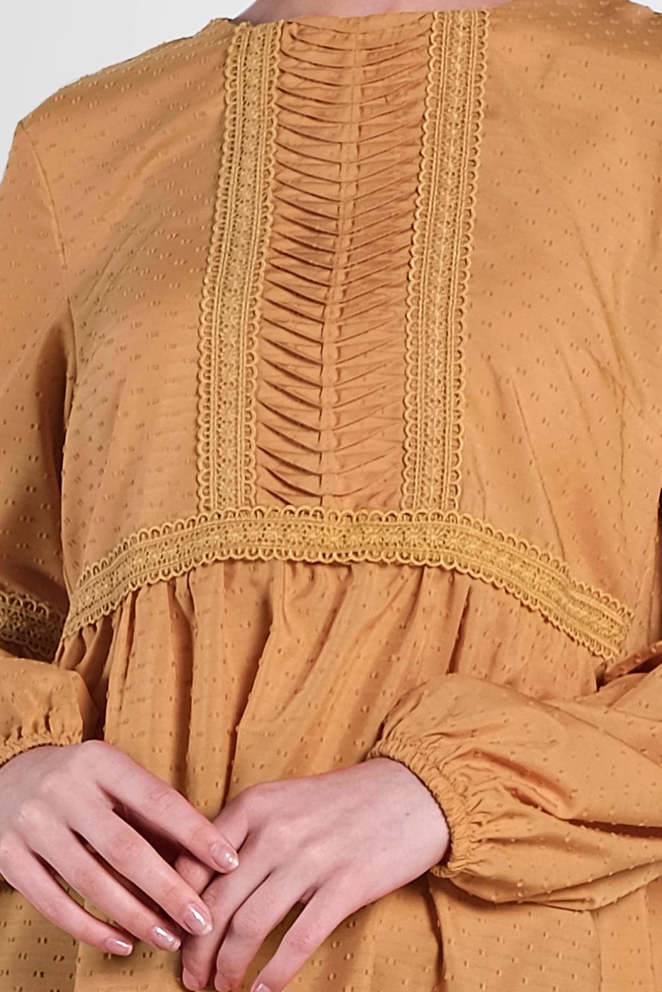 Tesettür giyim TURUNCU ALVİNA ÖNÜ DANTEL DETAYLI TUNİK 4471