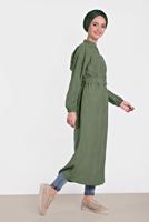 Tesettür giyim HAKİ ALVİNA KOLU LASTİK DETAYLI KEMERLİ TUNİK 4473