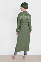 Tesettür giyim HAKİ ALVİNA KOLU LASTİK DETAYLI KEMERLİ TUNİK 4473