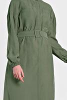 Tesettür giyim HAKİ ALVİNA KOLU LASTİK DETAYLI KEMERLİ TUNİK 4473