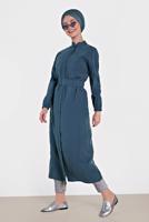 Tesettür giyim LACİVERT ALVİNA KOLU LASTİK DETAYLI KEMERLİ TUNİK 4473