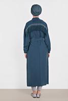 Tesettür giyim LACİVERT ALVİNA KOLU LASTİK DETAYLI KEMERLİ TUNİK 4473