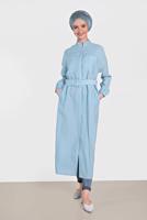 Tesettür giyim MAVİ ALVİNA KOLU LASTİK DETAYLI KEMERLİ TUNİK 4473