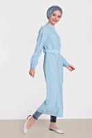 Tesettür giyim MAVİ ALVİNA KOLU LASTİK DETAYLI KEMERLİ TUNİK 4473