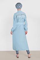 Tesettür giyim MAVİ ALVİNA KOLU LASTİK DETAYLI KEMERLİ TUNİK 4473