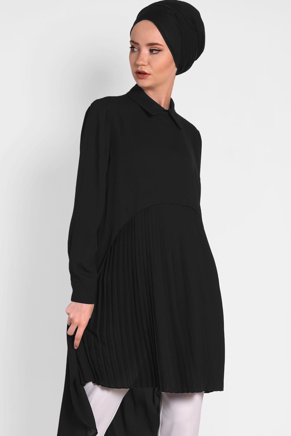 Tesettür giyim SİYAH ALVİNA ASİTMETRİK KESİM TUNİK  4474