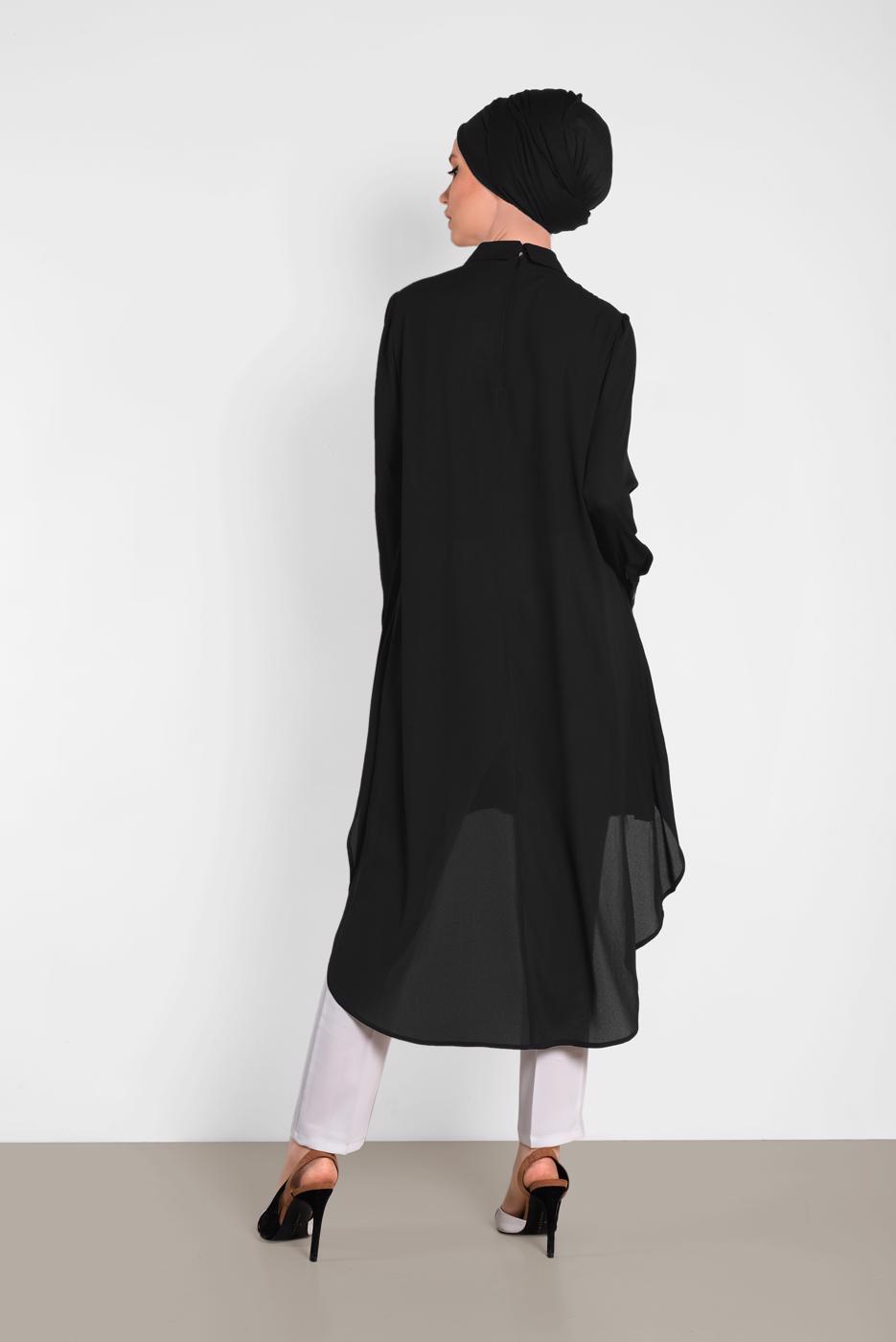 Tesettür giyim SİYAH ALVİNA ASİTMETRİK KESİM TUNİK  4474