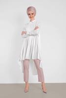 Tesettür giyim KREM ALVİNA ASİTMETRİK KESİM TUNİK  4474