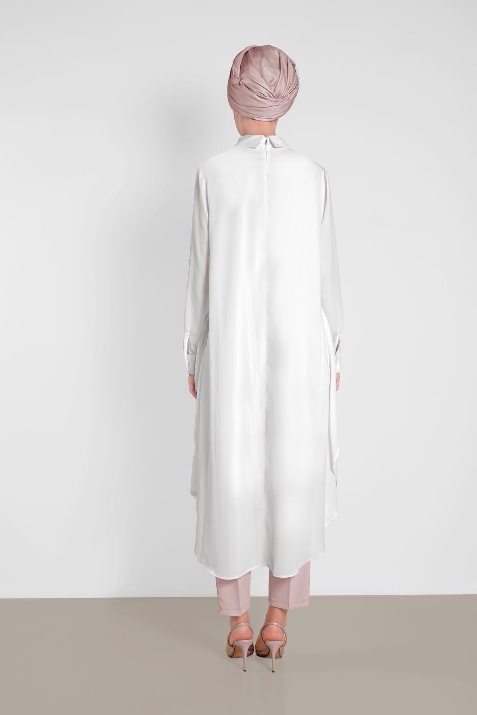 Tesettür giyim KREM ALVİNA ASİTMETRİK KESİM TUNİK  4474