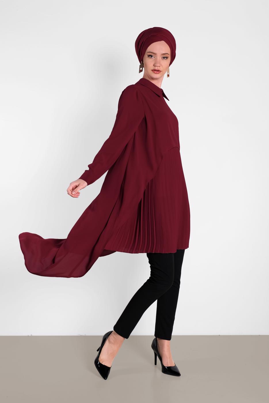Tesettür giyim BORDO ALVİNA ASİTMETRİK KESİM TUNİK  4474