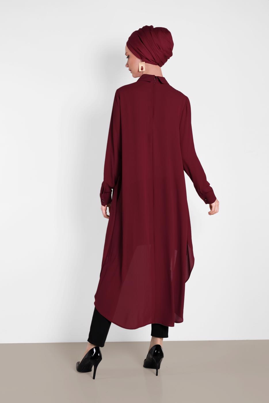 Tesettür giyim BORDO ALVİNA ASİTMETRİK KESİM TUNİK  4474