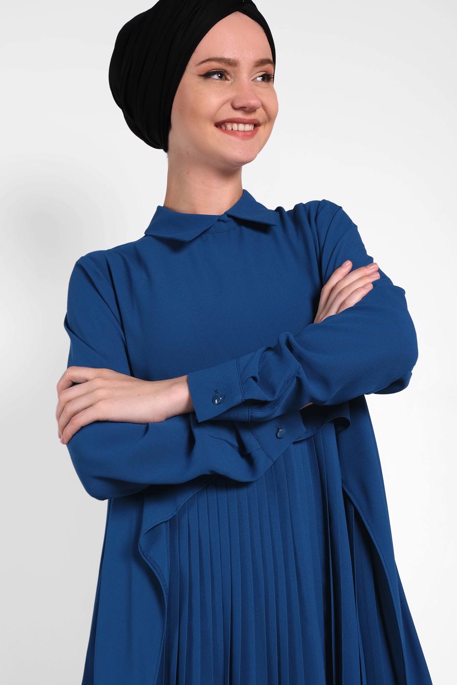 Tesettür giyim LACİVERT ALVİNA ASİTMETRİK KESİM TUNİK  4474