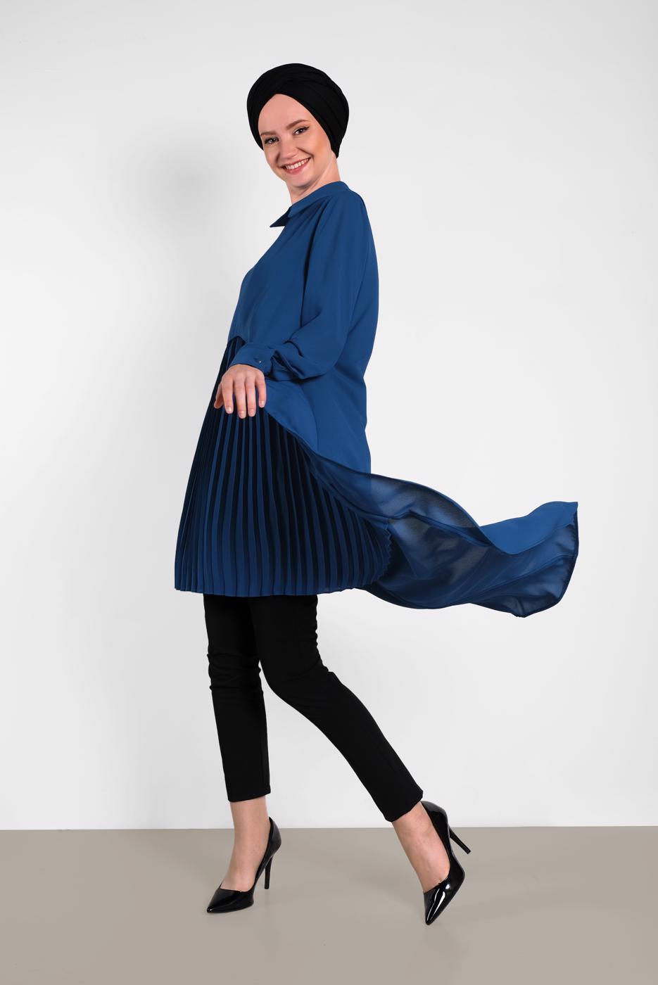Tesettür giyim LACİVERT ALVİNA ASİTMETRİK KESİM TUNİK  4474