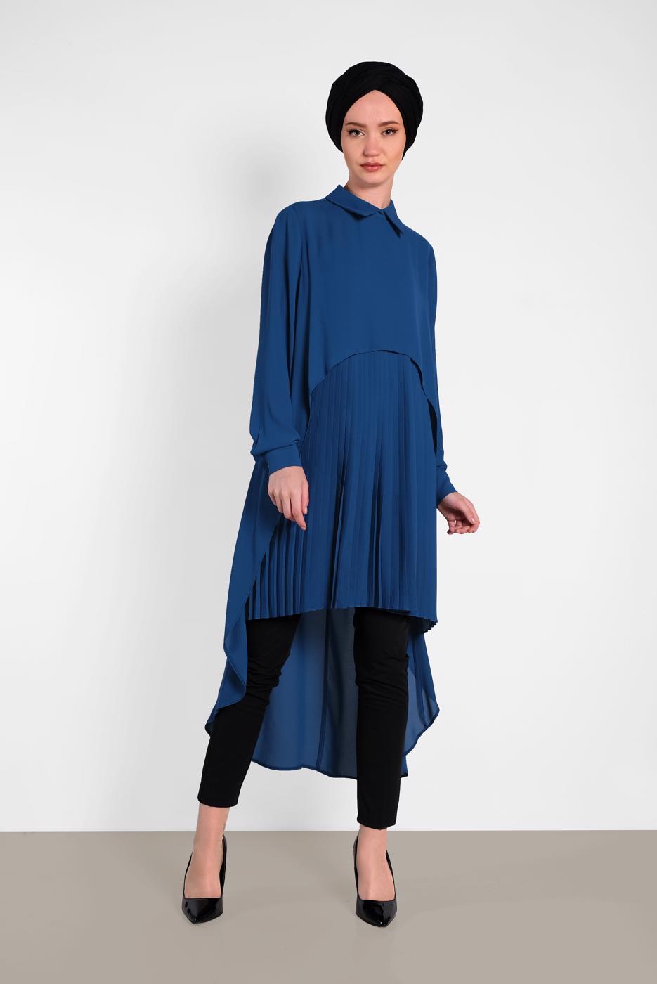 Tesettür giyim LACİVERT ALVİNA ASİTMETRİK KESİM TUNİK  4474