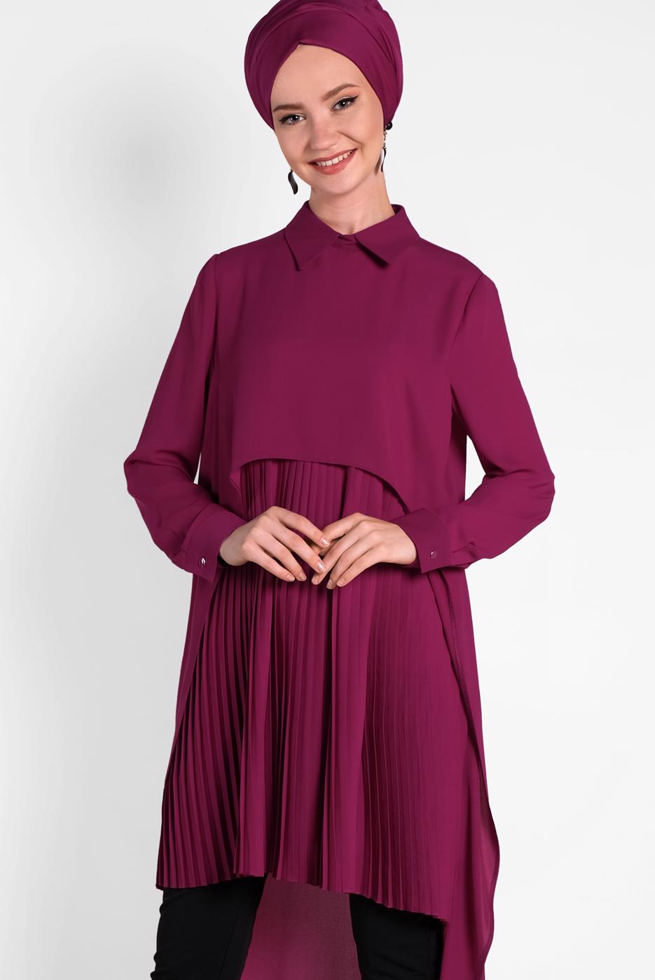 Tesettür giyim MOR ALVİNA ASİTMETRİK KESİM TUNİK  4474