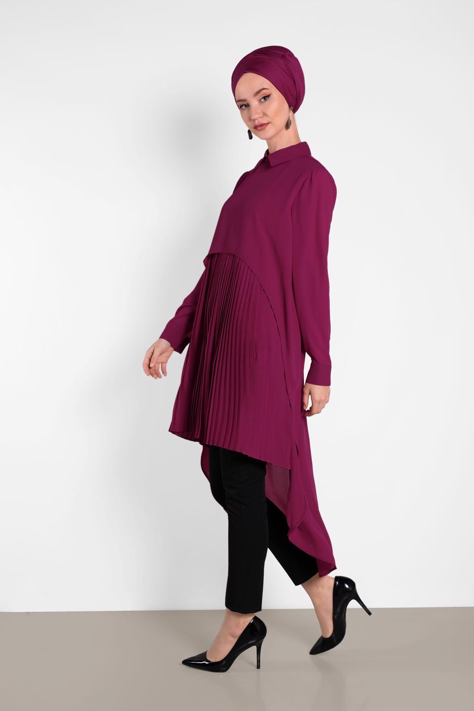 Tesettür giyim MOR ALVİNA ASİTMETRİK KESİM TUNİK  4474