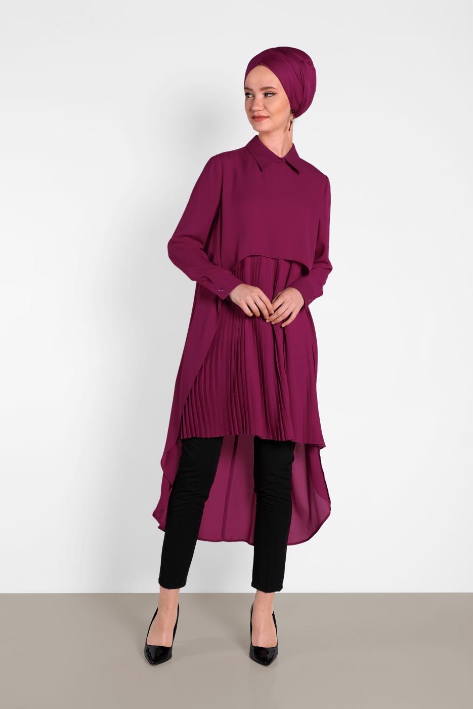 Tesettür giyim MOR ALVİNA ASİTMETRİK KESİM TUNİK  4474