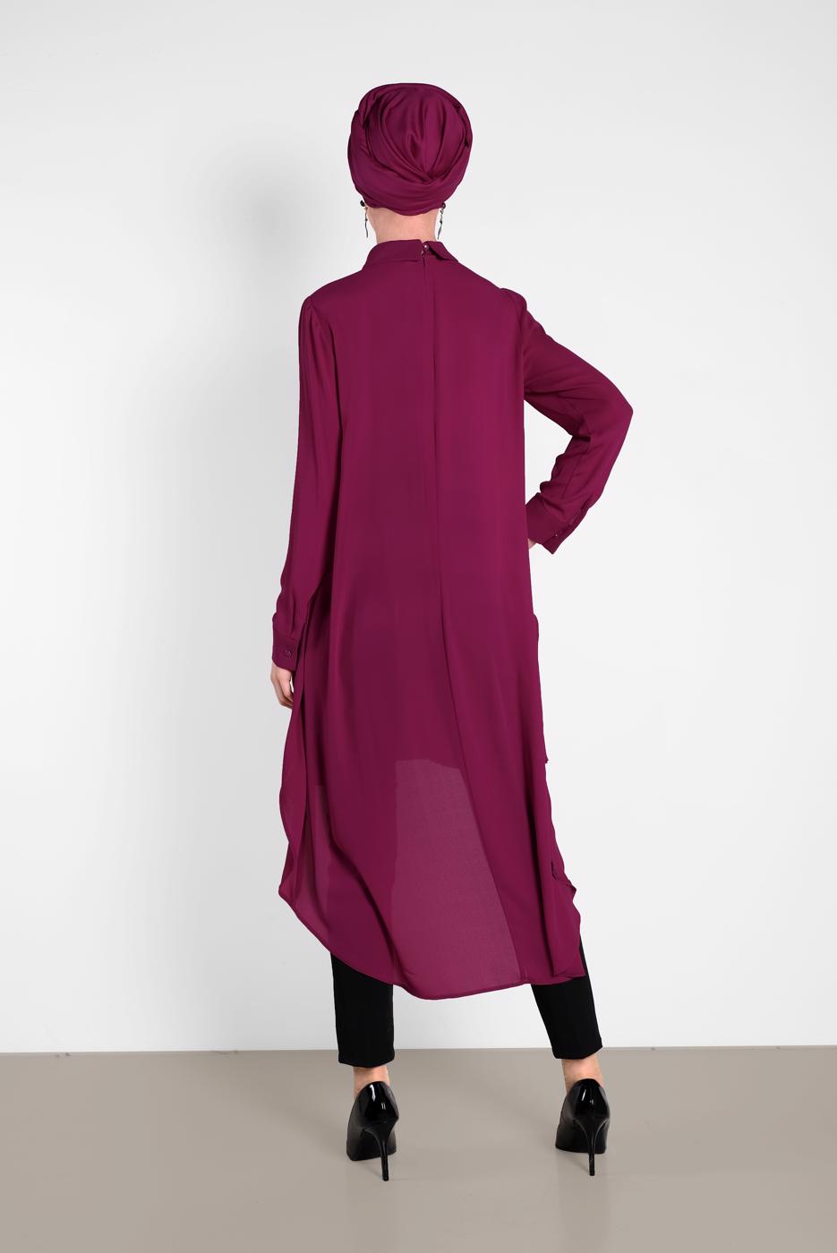 Tesettür giyim MOR ALVİNA ASİTMETRİK KESİM TUNİK  4474