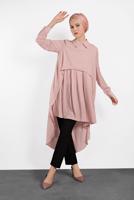 Tesettür giyim PUDRA ALVİNA ASİTMETRİK KESİM TUNİK  4474