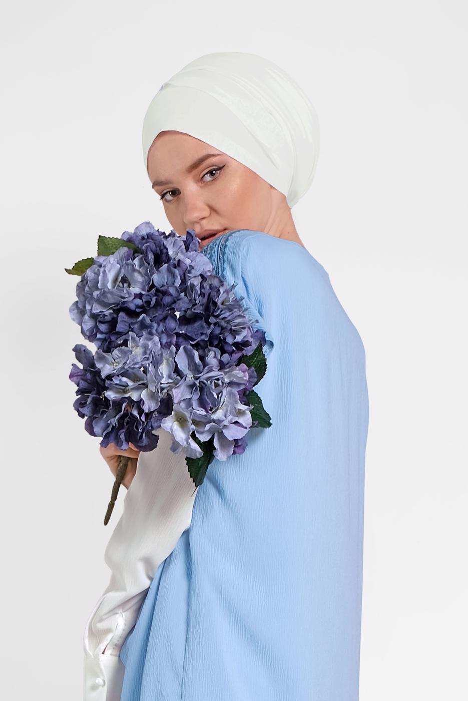 Tesettür giyim MAVİ ALVİNA İKİLİ OMUZ DETAYLI TUNİK 4475