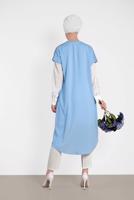 Tesettür giyim MAVİ ALVİNA İKİLİ OMUZ DETAYLI TUNİK 4475