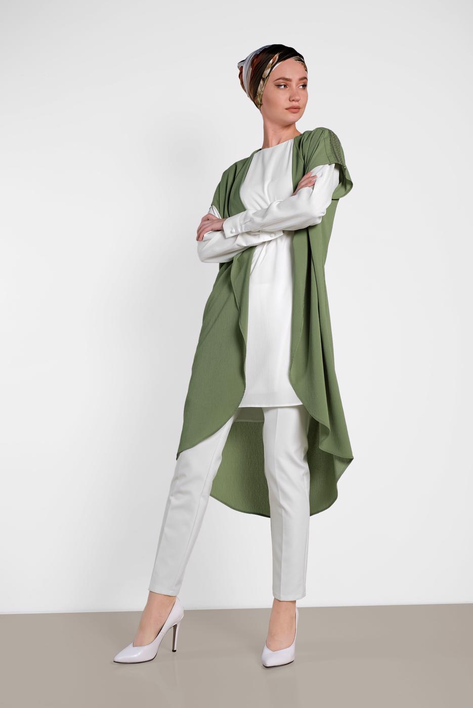 Tesettür giyim HAKİ ALVİNA İKİLİ OMUZ DETAYLI TUNİK 4475