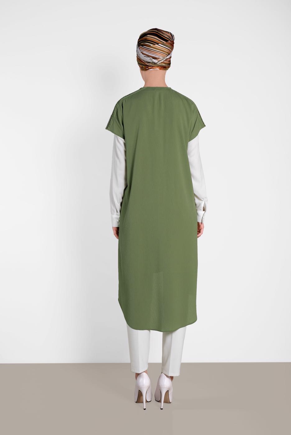 Tesettür giyim HAKİ ALVİNA İKİLİ OMUZ DETAYLI TUNİK 4475