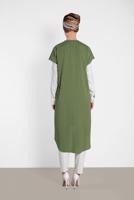 Tesettür giyim HAKİ ALVİNA İKİLİ OMUZ DETAYLI TUNİK 4475