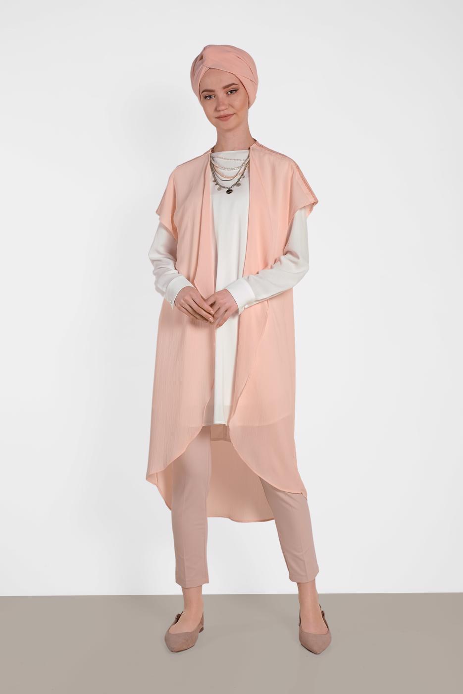 Tesettür giyim PUDRA ALVİNA İKİLİ OMUZ DETAYLI TUNİK 4475