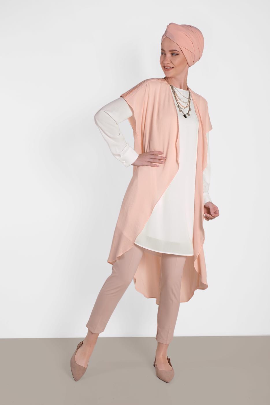 Tesettür giyim PUDRA ALVİNA İKİLİ OMUZ DETAYLI TUNİK 4475
