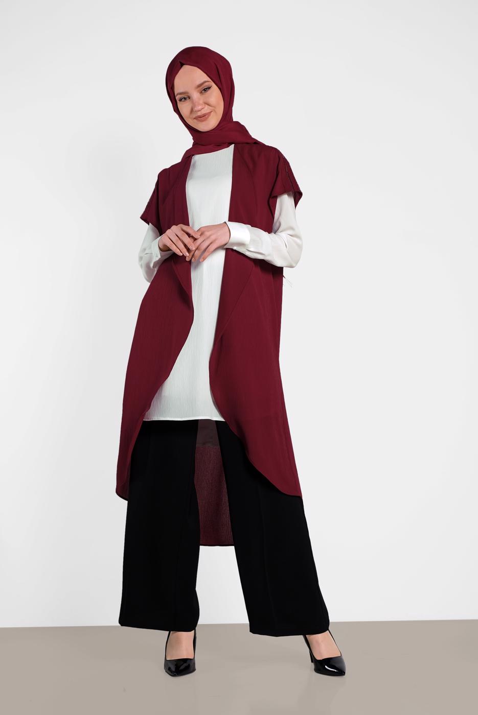 Tesettür giyim KIRMIZI ALVİNA İKİLİ OMUZ DETAYLI TUNİK 4475