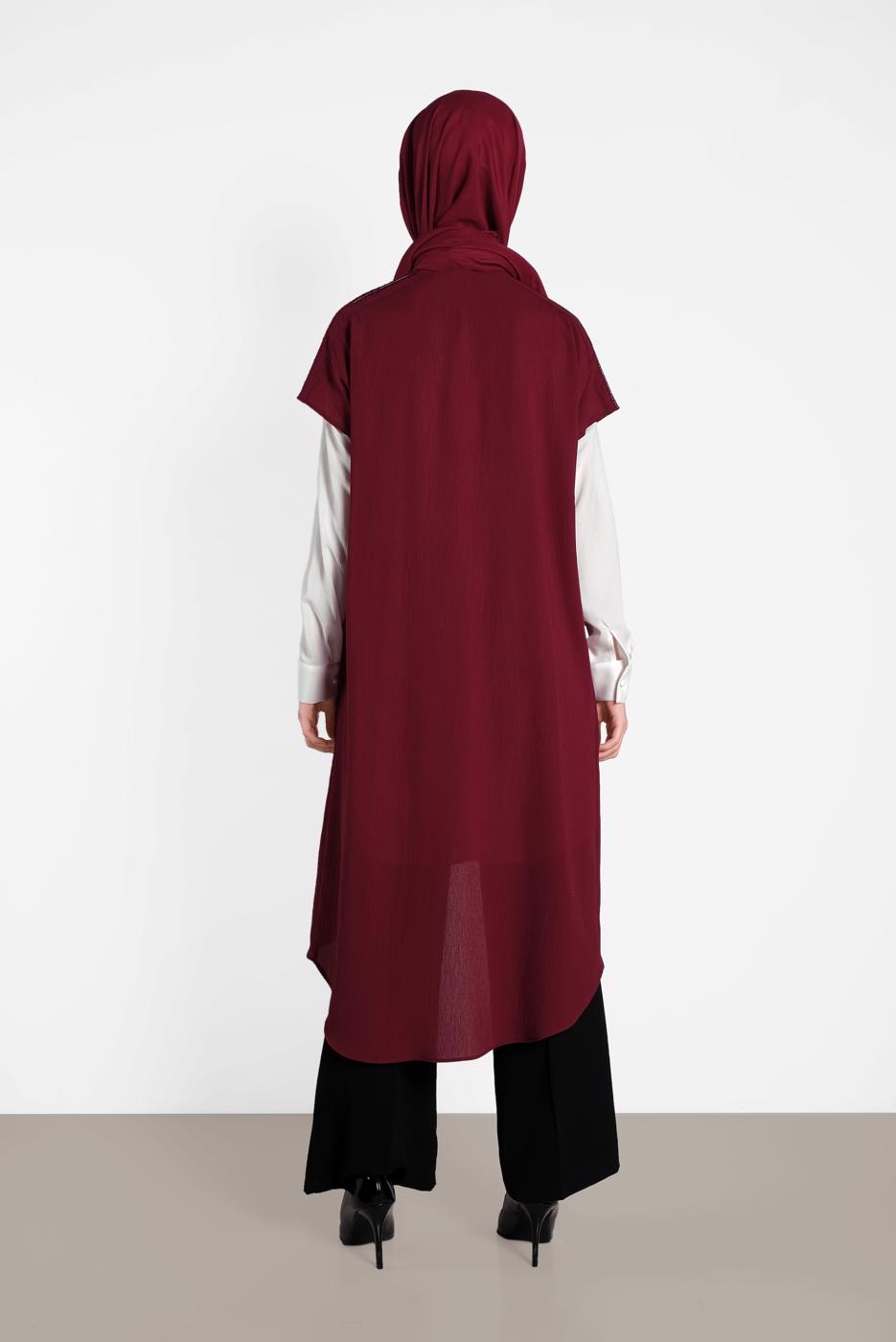 Tesettür giyim KIRMIZI ALVİNA İKİLİ OMUZ DETAYLI TUNİK 4475