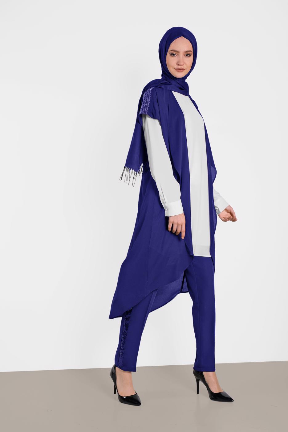 Tesettür giyim LACİVERT ALVİNA İKİLİ OMUZ DETAYLI TUNİK 4475