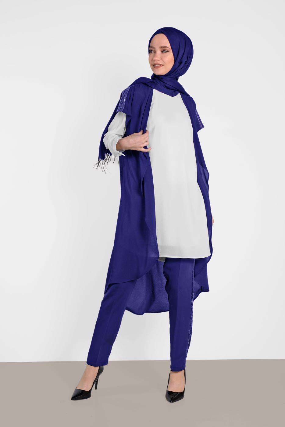 Tesettür giyim LACİVERT ALVİNA İKİLİ OMUZ DETAYLI TUNİK 4475