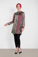 Tesettür giyim KIRMIZI ALVİNA KARIŞIK DESENLİ TUNİK 4491