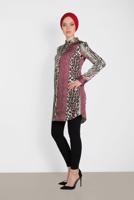 Tesettür giyim KIRMIZI ALVİNA KARIŞIK DESENLİ TUNİK 4491